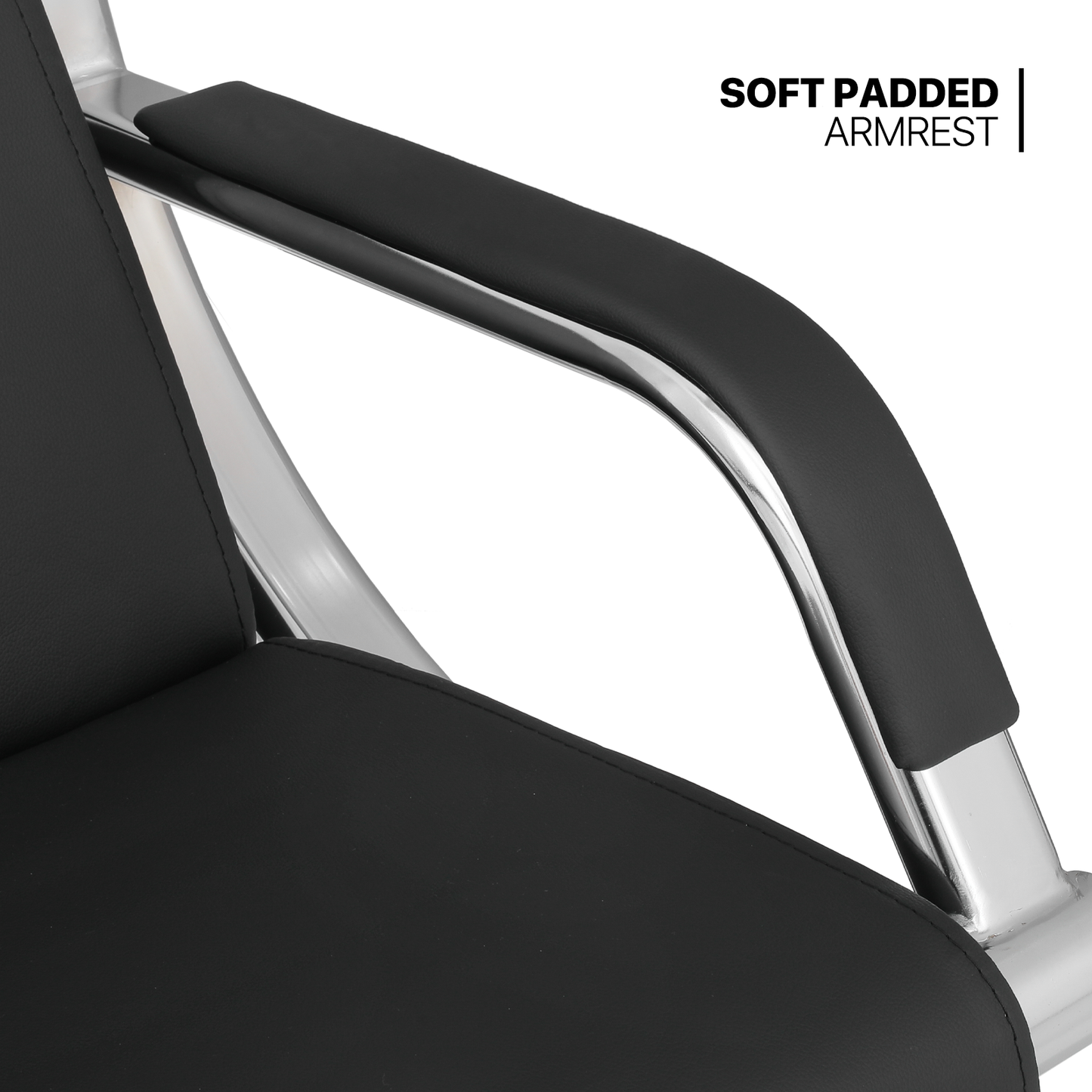 PU Leather Reception Chair - Metal Frame - Black