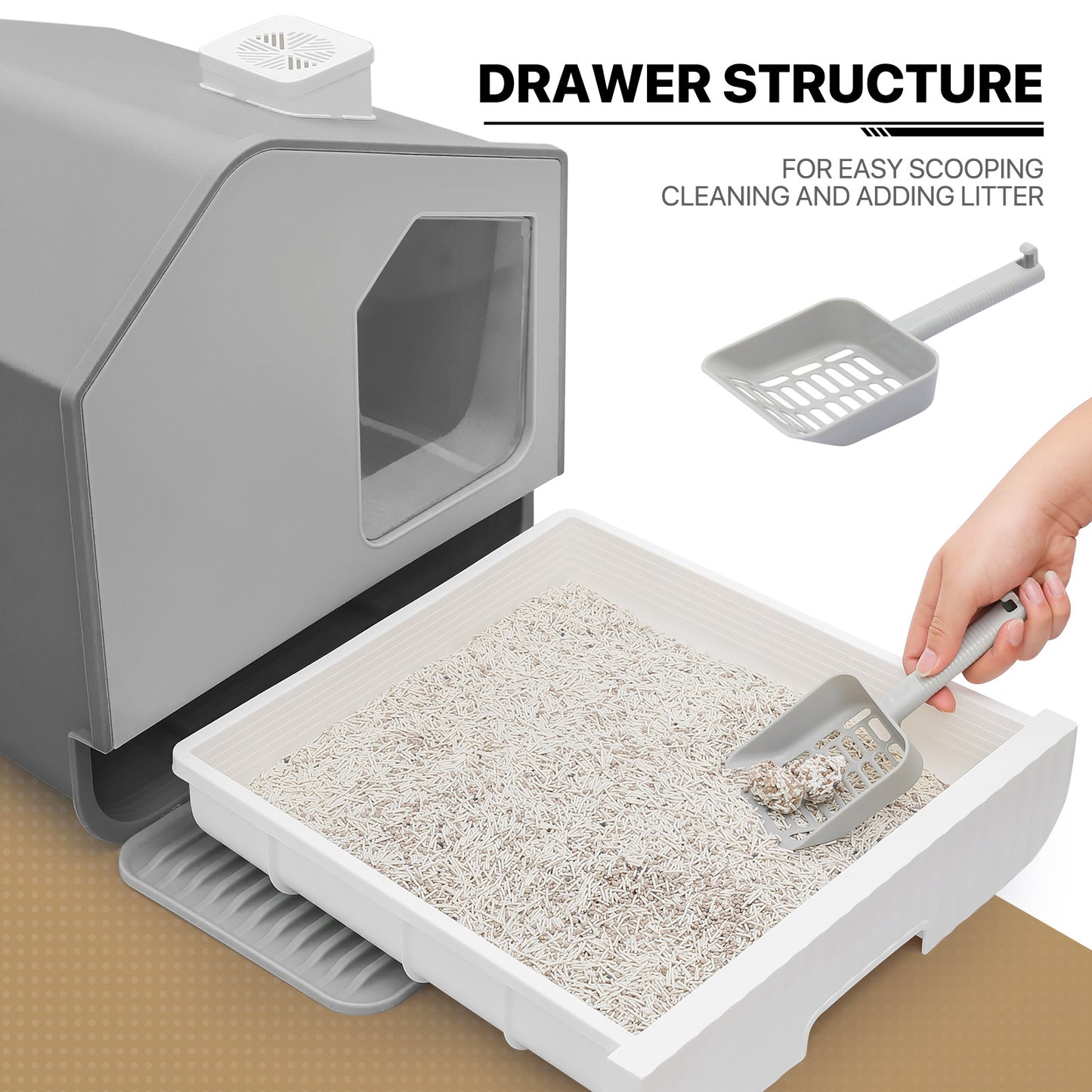 Doorless Anti-Splashing Enclosed Cat Litter Box - with Litter Scoop