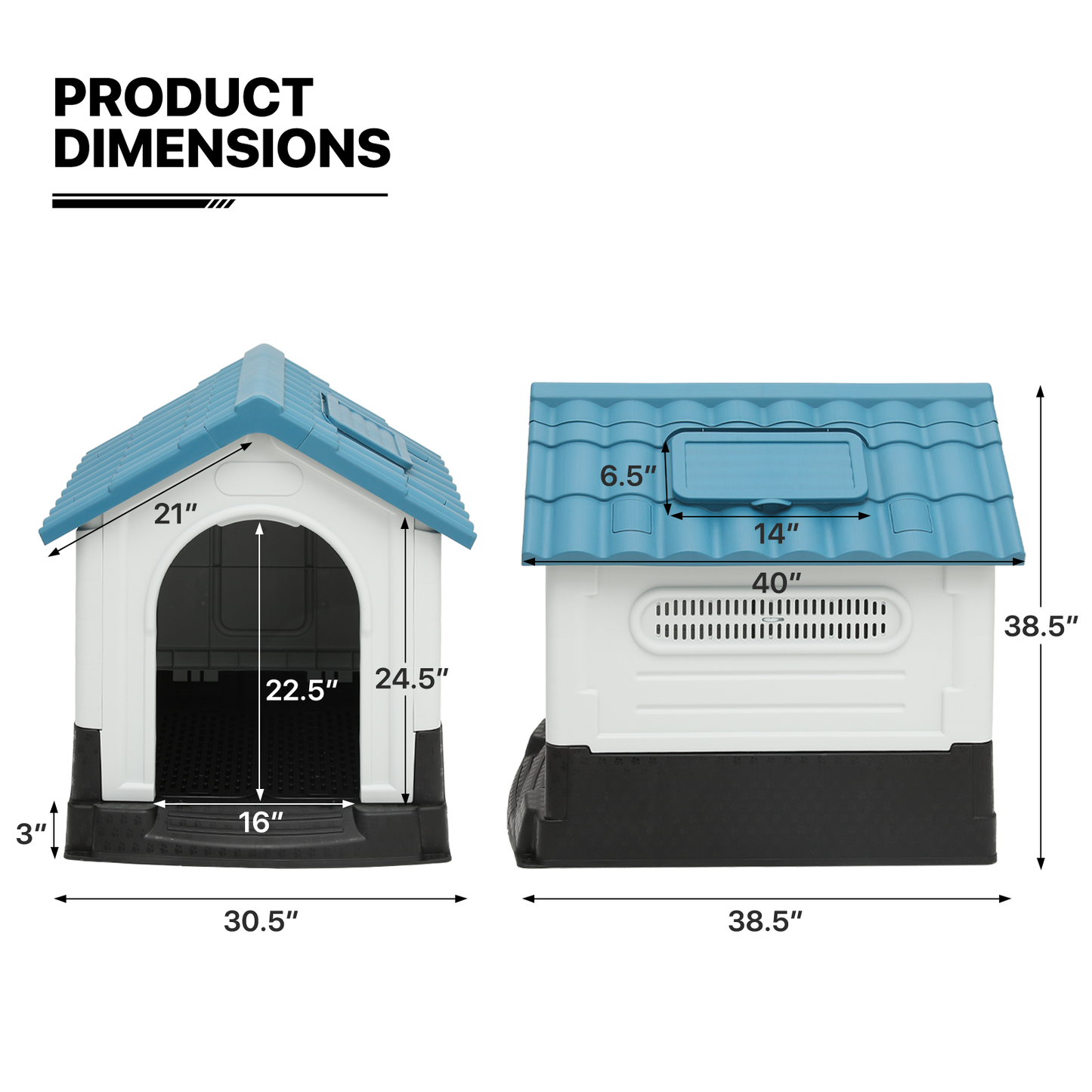 Plastic Dog House - with Adjustable Skylight, Elevated Base