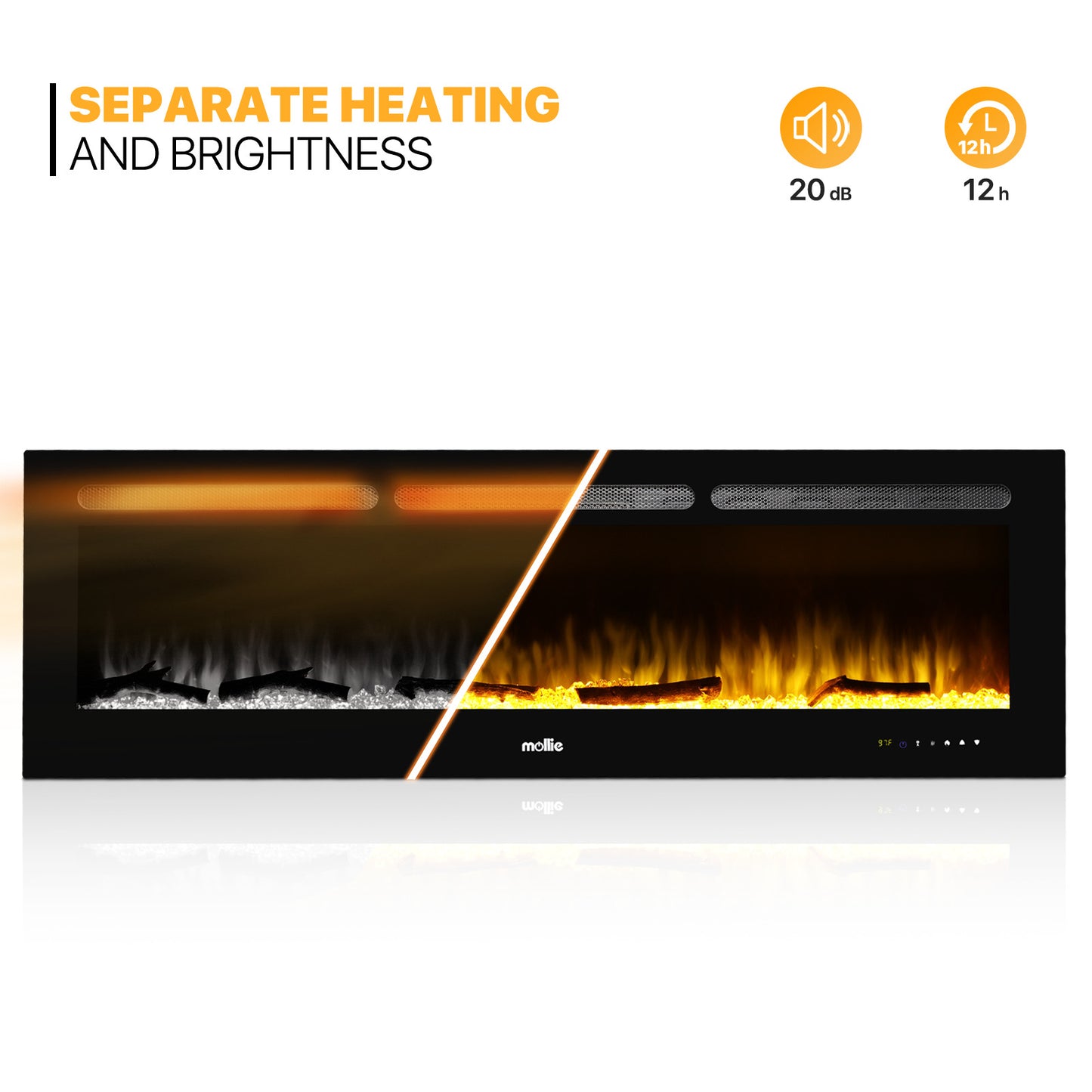 60" Wall Mounted Electric Fireplace - 1400W Space Heater - 8 Flame Colors 4 Brightness Level - with Remote