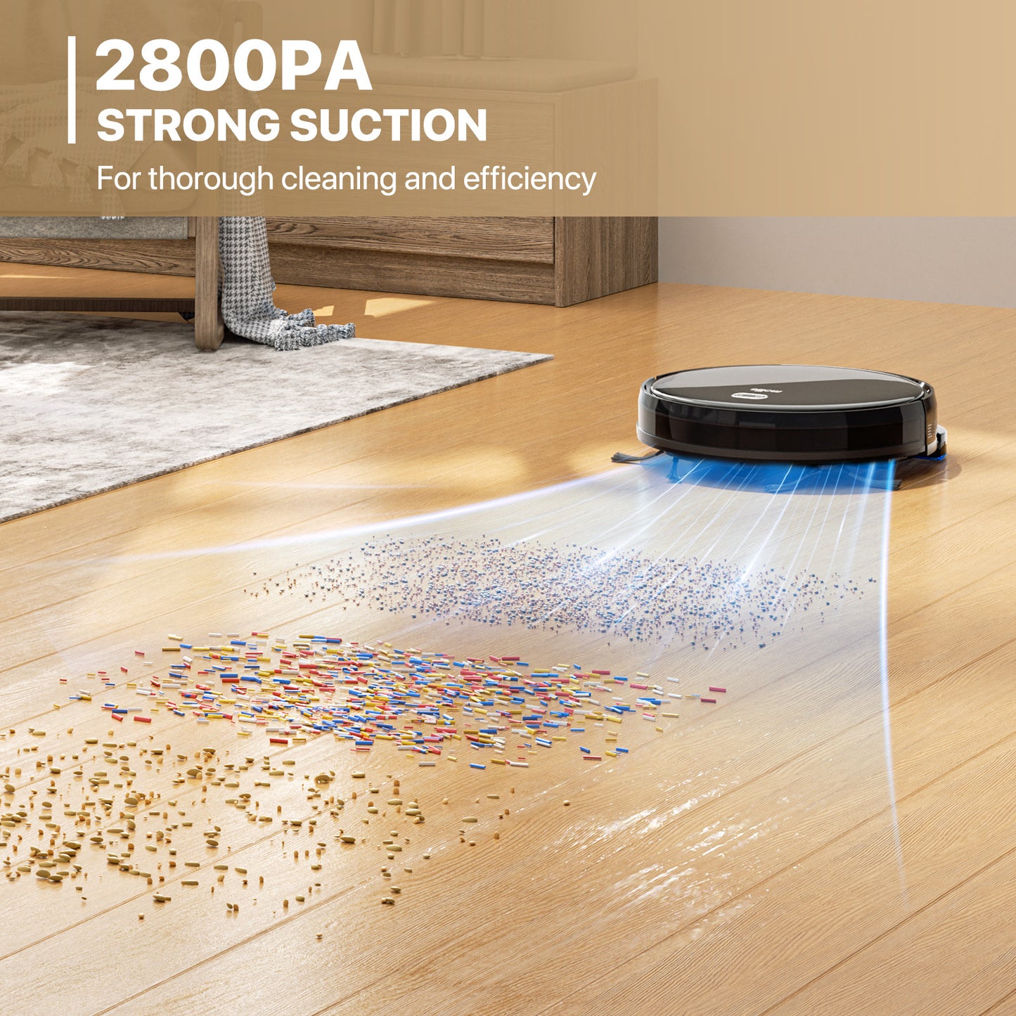 Robot Vacuum - 500ml Dustbin - 150ml Water Tank - w/Dry Mop+Remote Control - Black