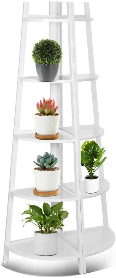 5 Tier Bamboo Corner Shelves - White