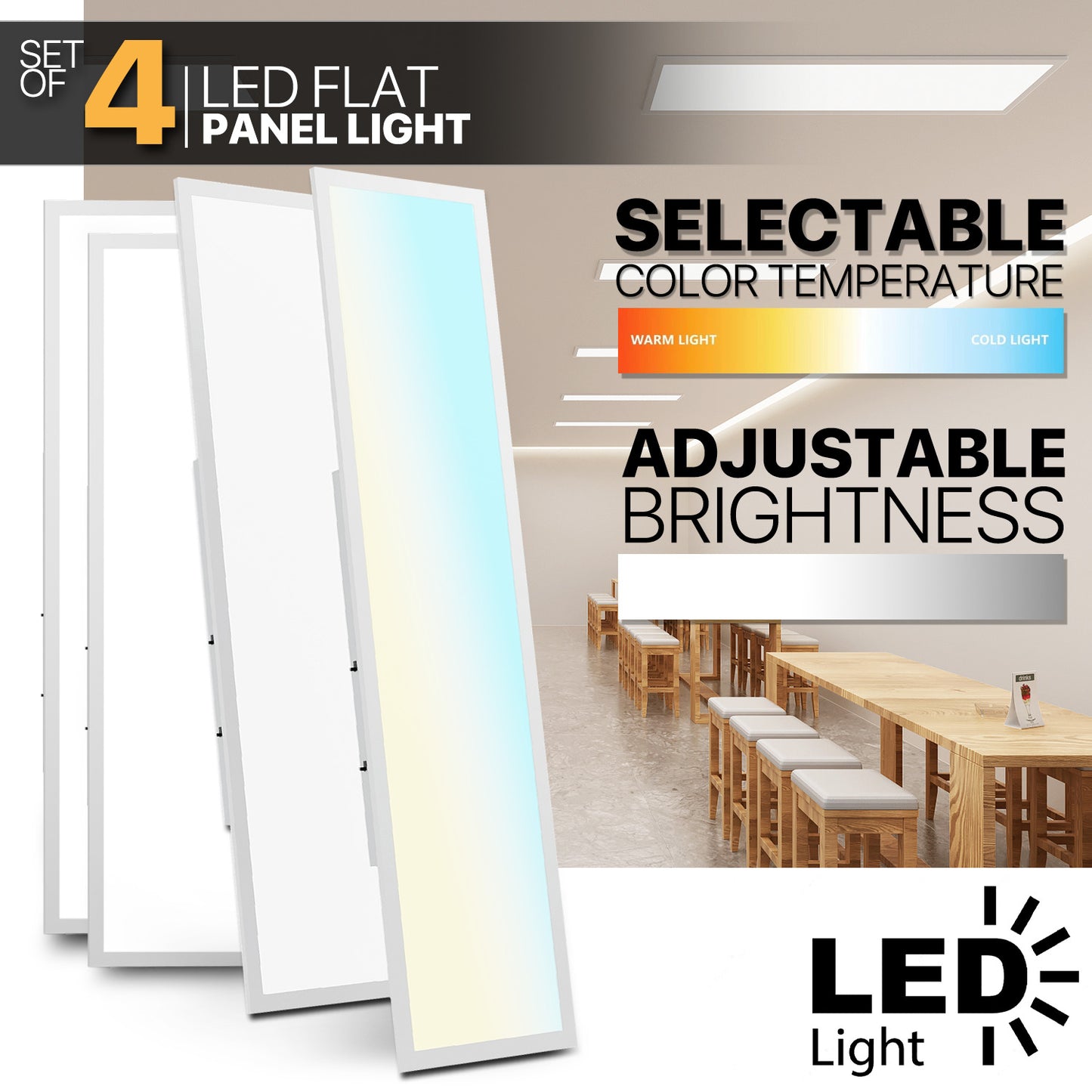 1x4 FT LED Flat Panel Light, 2 / 4 /6 Pack