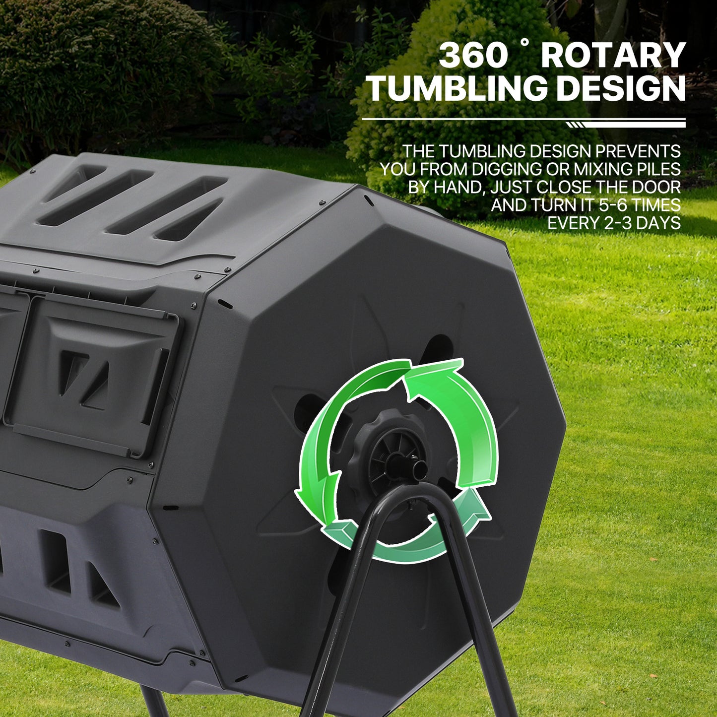 43 Gallon Dual Chamber Compost Bin - 2 Sliding Doors - with Gloves