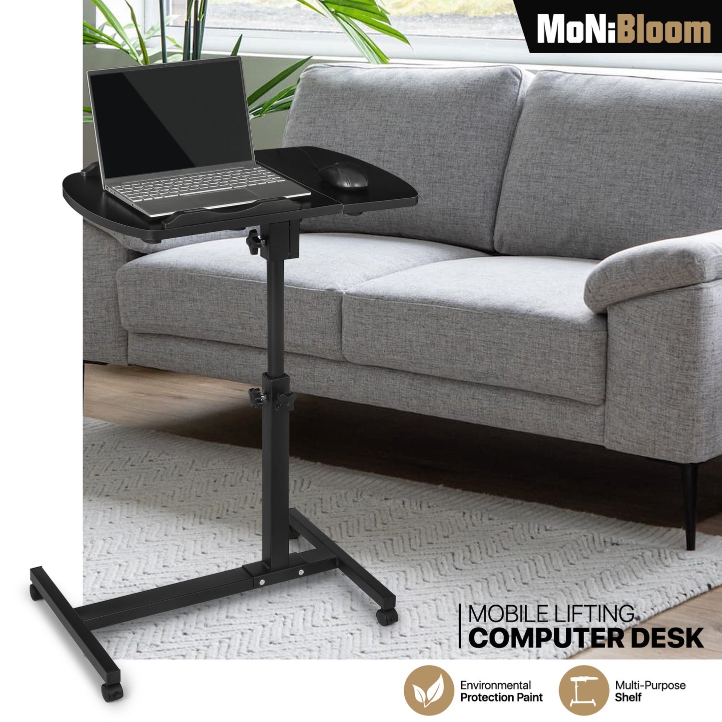 Rolling Lifting Computer Desk 16"x23.5"x35.5" - Adjustable Tilt
