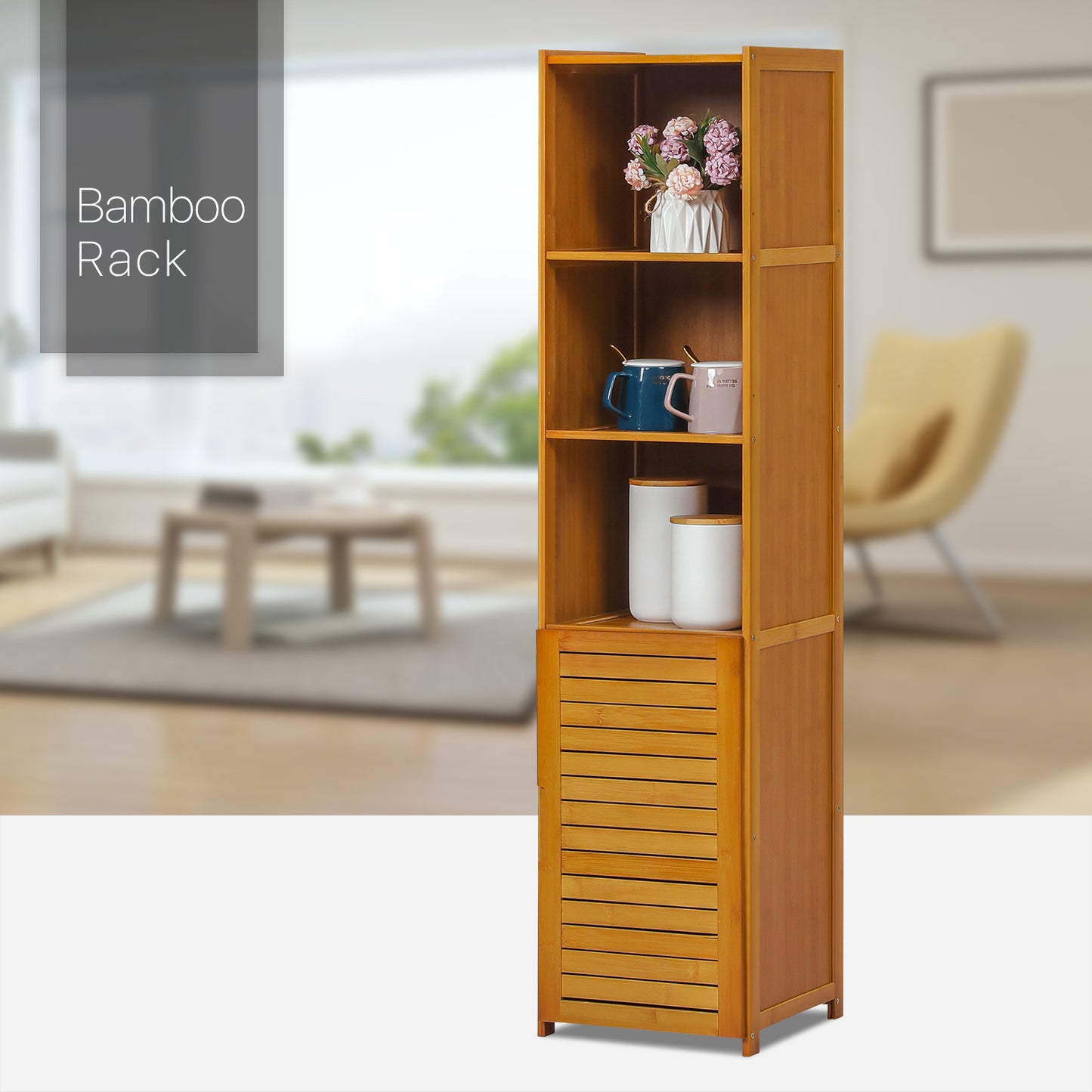 Multi-Functional Freestanding Display Shelf - with Bottom Cabinet Storage - 12" - Brown
