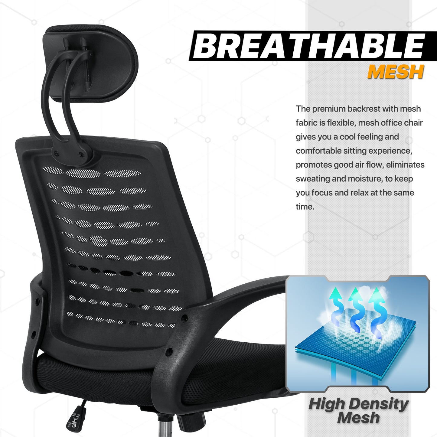 Mesh Task Chair with Headrest - Black - 29" x 47" Studded Mat Set