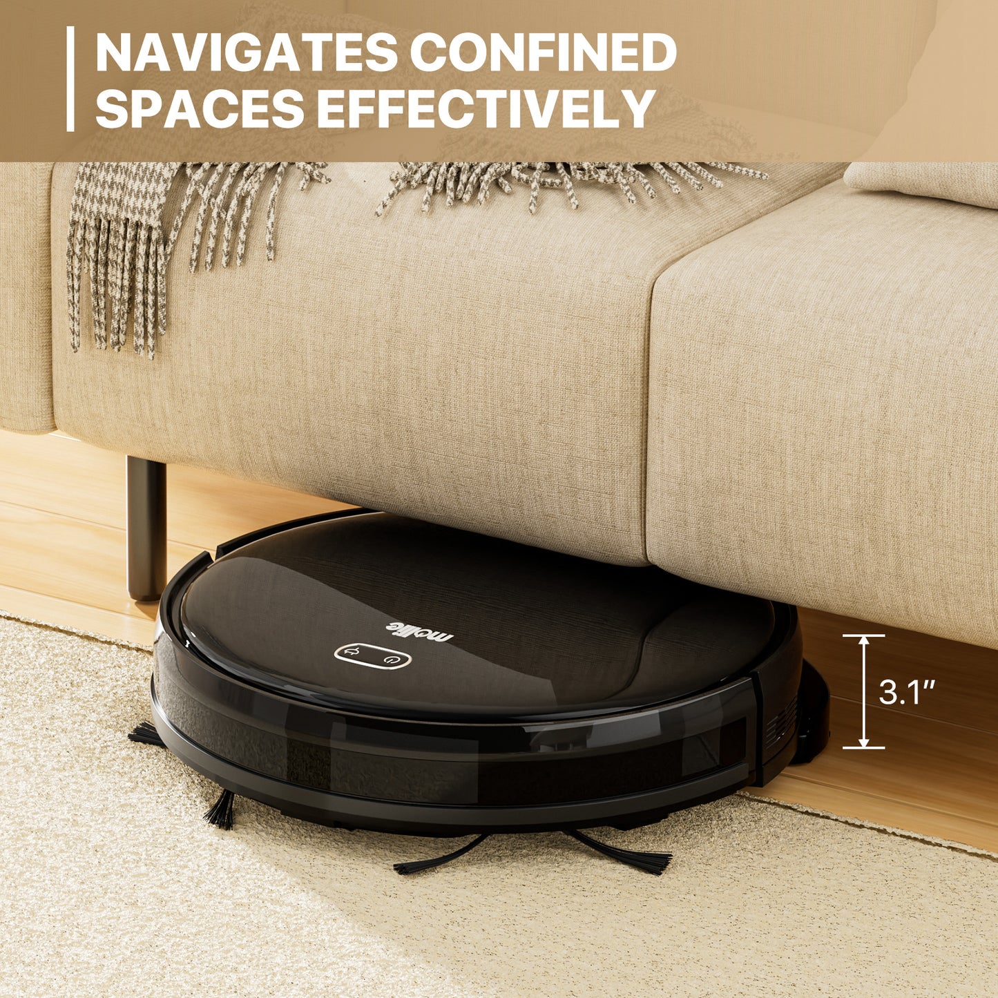 Robot Vacuum - 500ml Dustbin - 150ml Water Tank - w/Dry Mop+Remote Control - Black