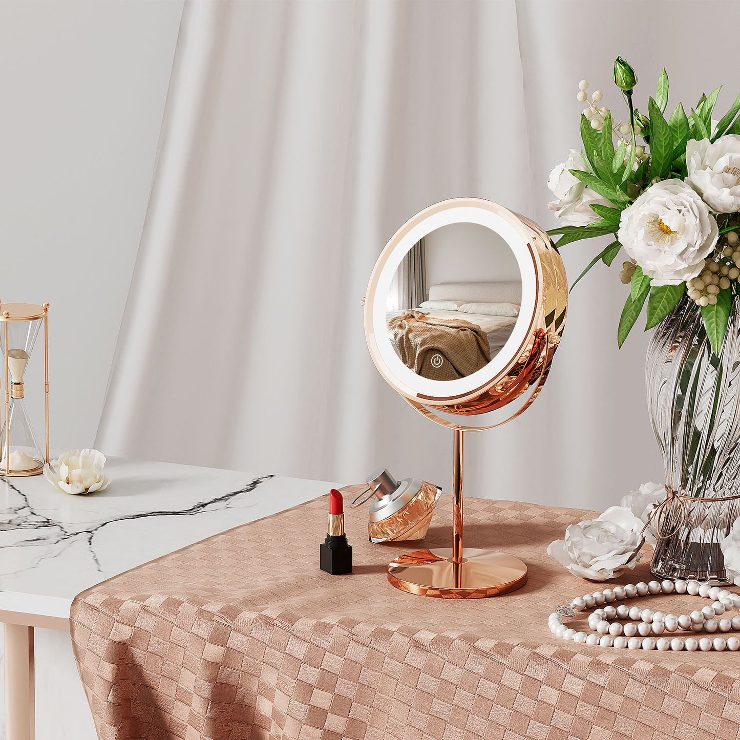 Double Sided Vanity Mirror - Round 8" Diameter - 3 Color Lighting Mode - 1x/10x Magnification Mirror