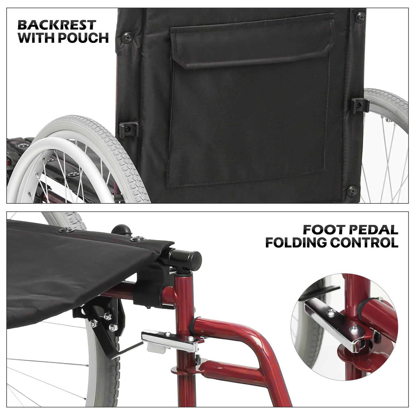 Manual Wheelchair - 7.5'' Front & 23.5'' Rear Wheel - 17"x15.5'' Nylon Seat