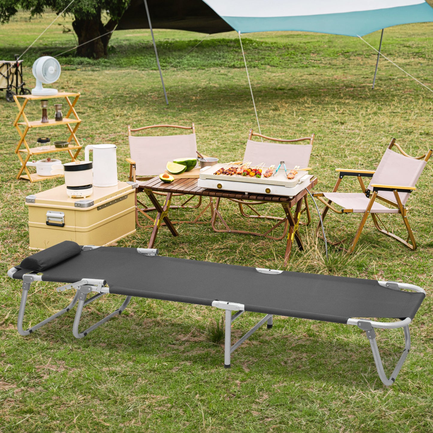 Folding Cot Portable Reclining Military Bed w/Carry Bag