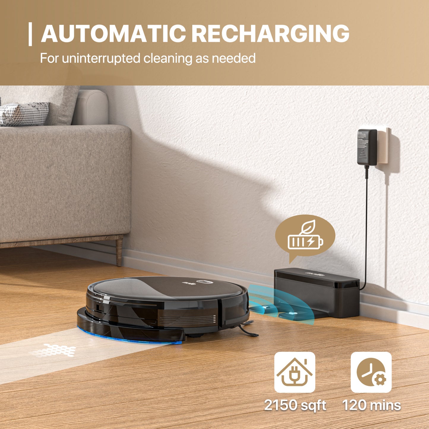 Robot Vacuum - 500ml Dustbin - 150ml Water Tank - w/Dry Mop+Remote Control - Black