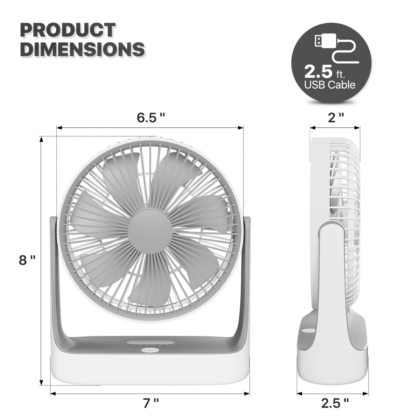 6" USB Desk Fan - 180¡ã Tilt - w/Hanging Hook