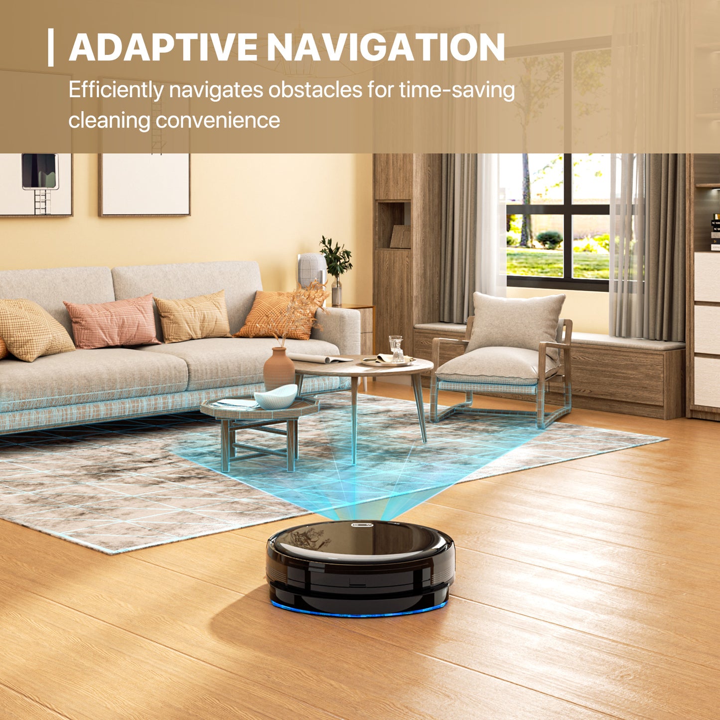 Robot Vacuum - 500ml Dustbin - 150ml Water Tank - w/Dry Mop+Remote Control - Black