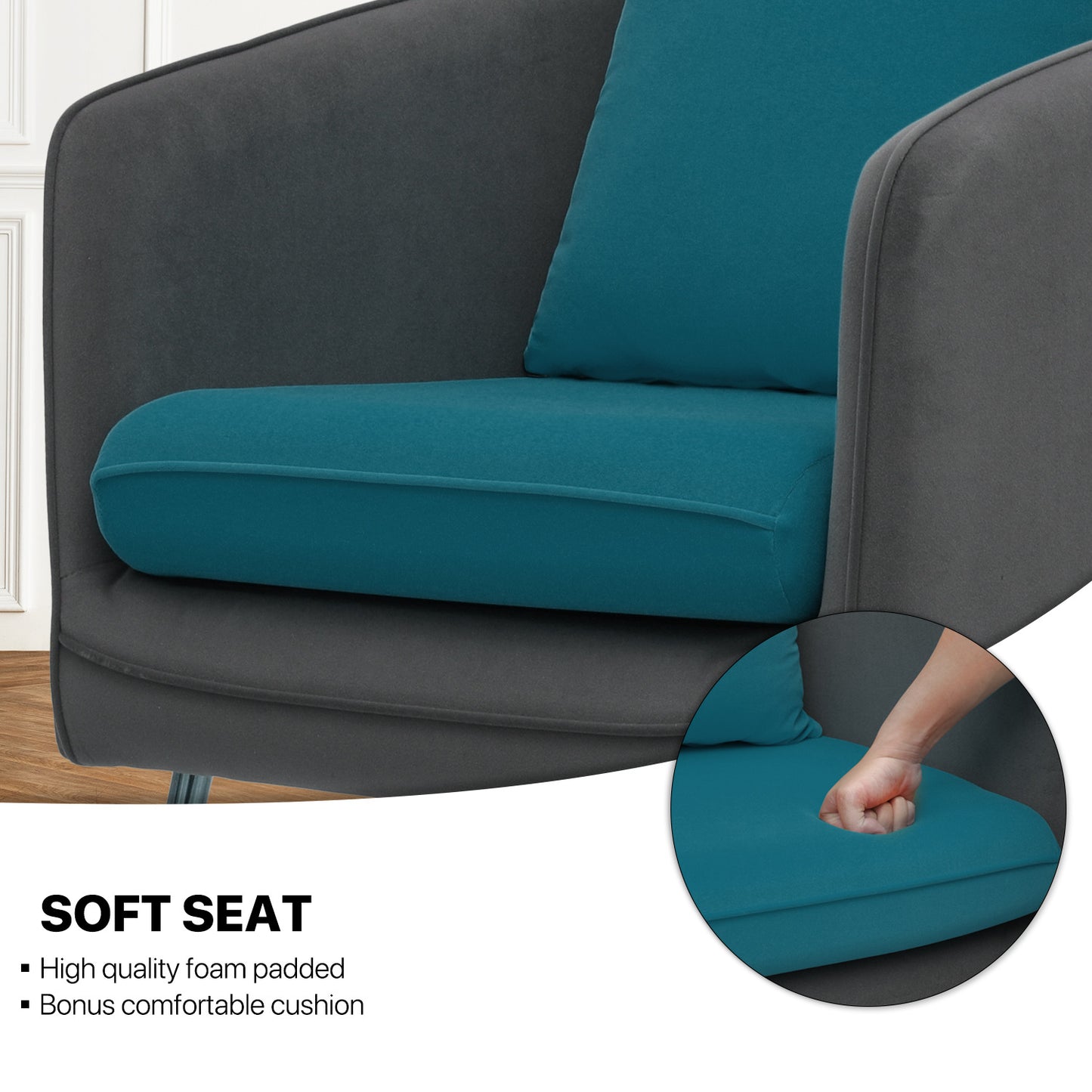 Suede Accent Chair - w/Detachable Cushion - Club Single Sofa - 34" Width