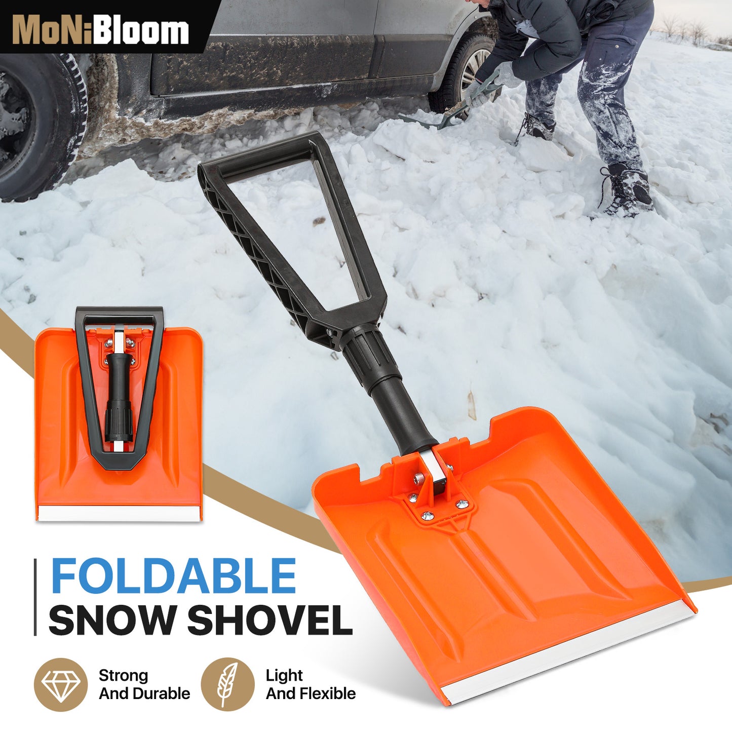 Snow Shovel - 2.1 FT Height - Foldable - Orange