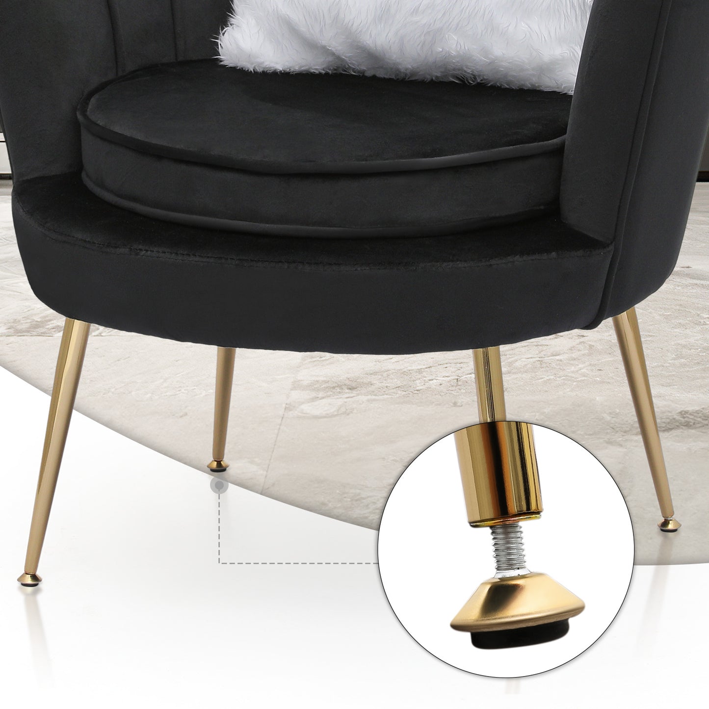 Velvet Upholstered Vanity Accent Chair Armchair w/Footrest - Scalloped Back