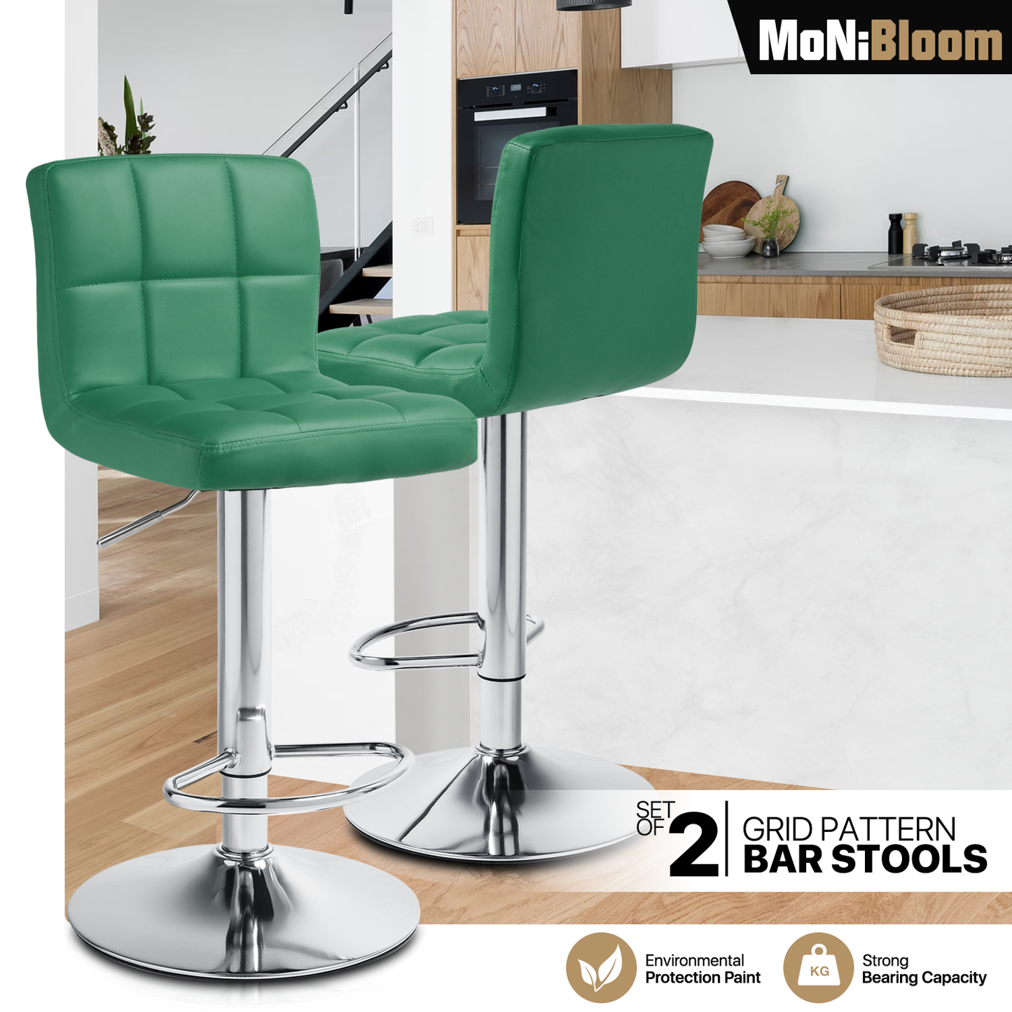 Grid Pattern Bar Stool 2 Pcs
