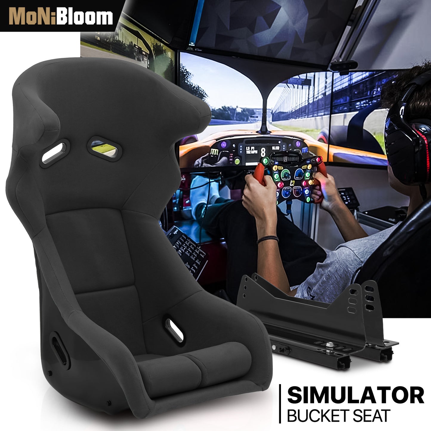 PU leather Gaming Bucket Seat - Black - For Racing Simulator