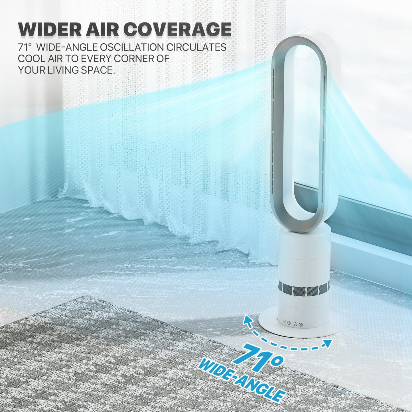 31.5 Inch Bladeless Fan - Space Heater - 10 Speeds Cooling & 3 Speeds Heating