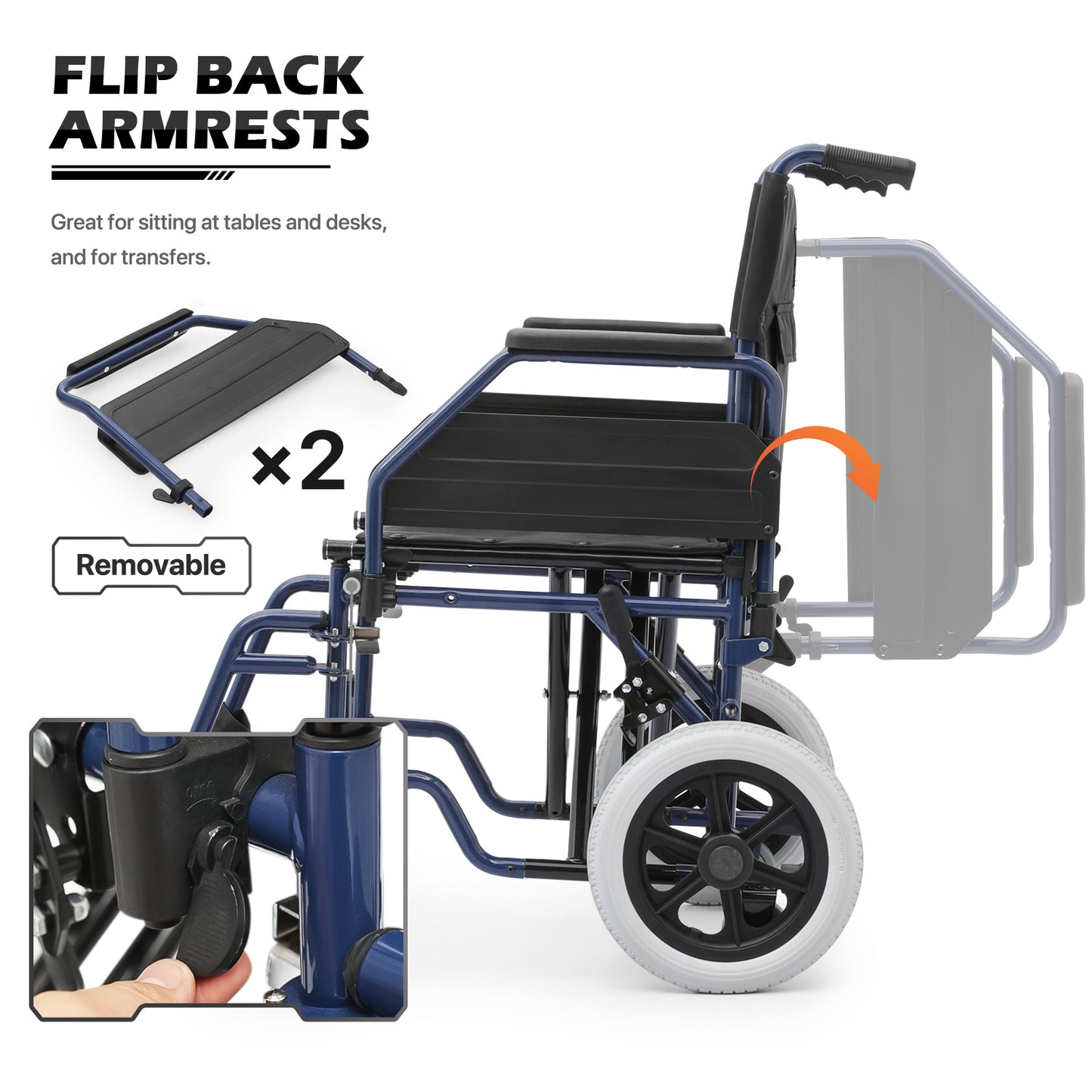 Transport Wheelchair - PU Solid Tyre - Blue