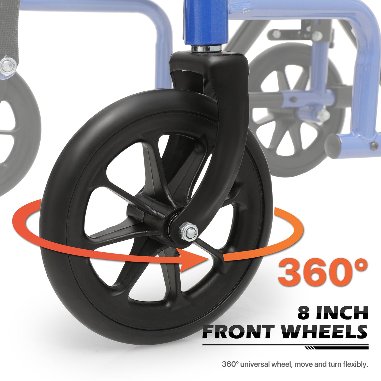 Lightweight Transport Wheelchair - FDA Approved, with Handbrakes, Blue