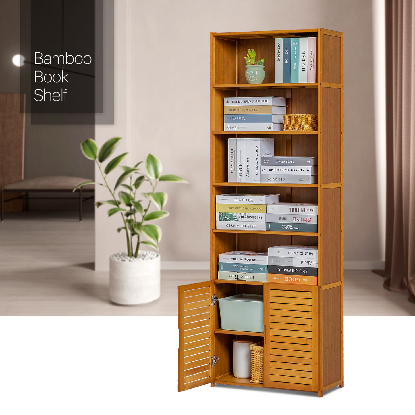 Multi-Functional Freestanding Display Shelf - with Bottom Cabinet Storage - 24" - Brown