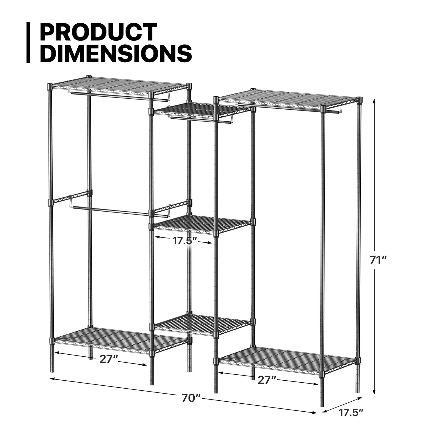 Carbon Steel Adjustable Clothes Rack - 71'' Length