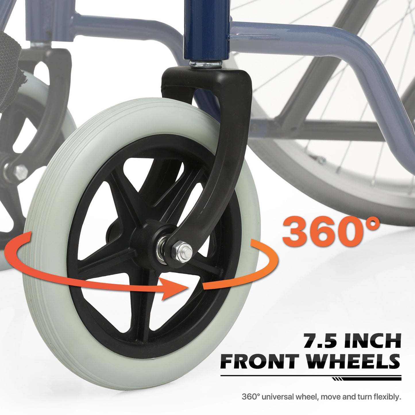 Manual Wheelchair - 7.5'' Front & 23.5'' Rear Wheel - 17"x15.5'' Nylon Seat