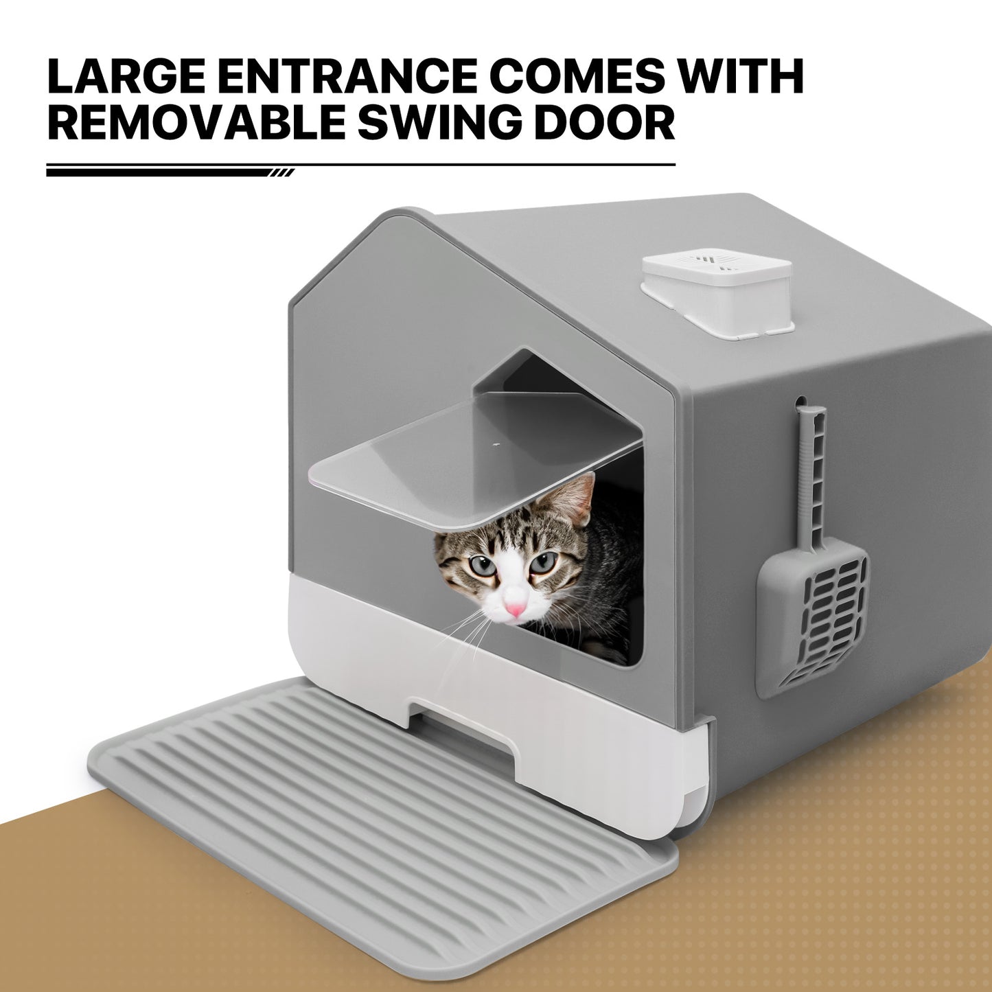 Doorless Anti-Splashing Enclosed Cat Litter Box - with Litter Scoop