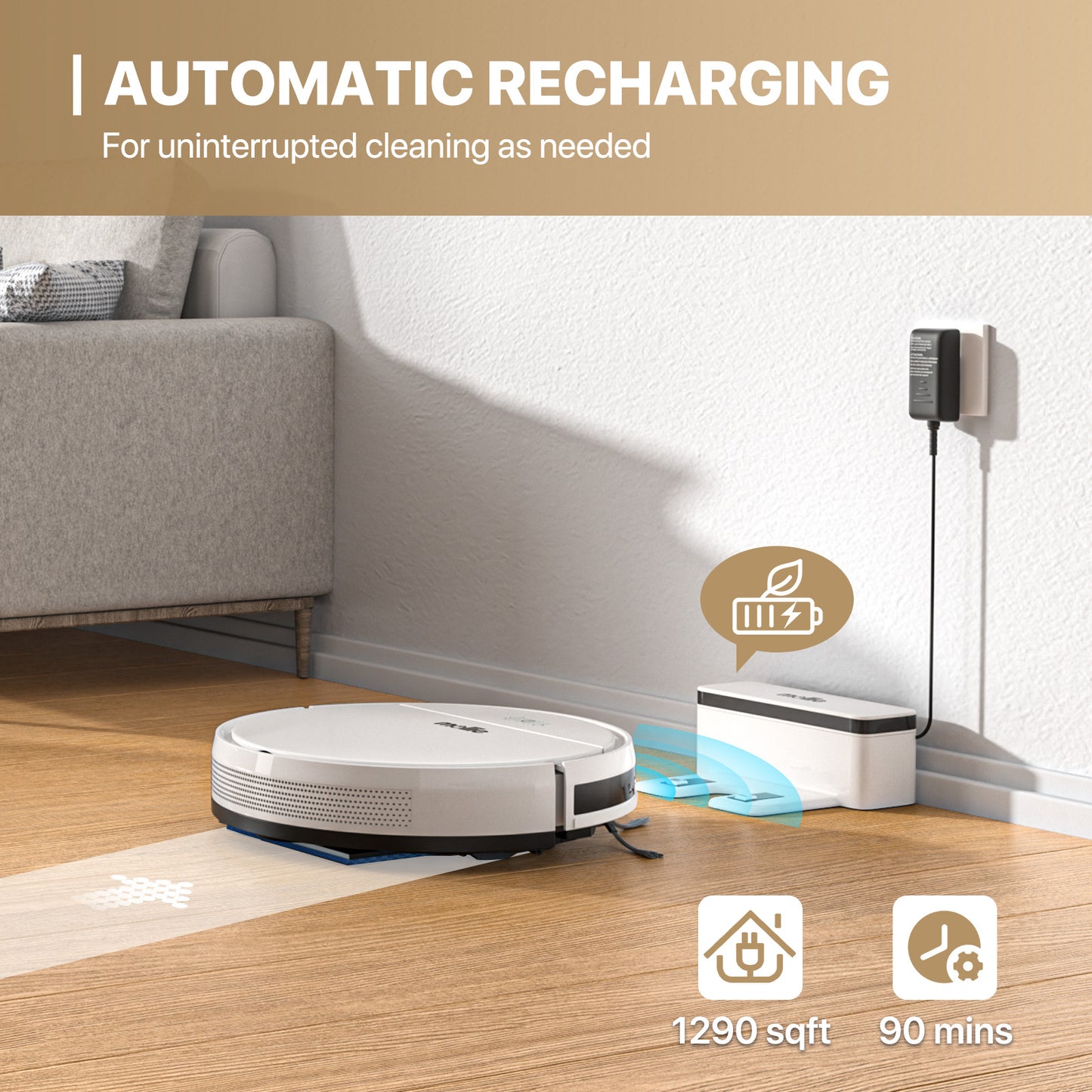 Robot Vacuum - 310ml Dustbin - w/Dry Mop+Remote Control - White