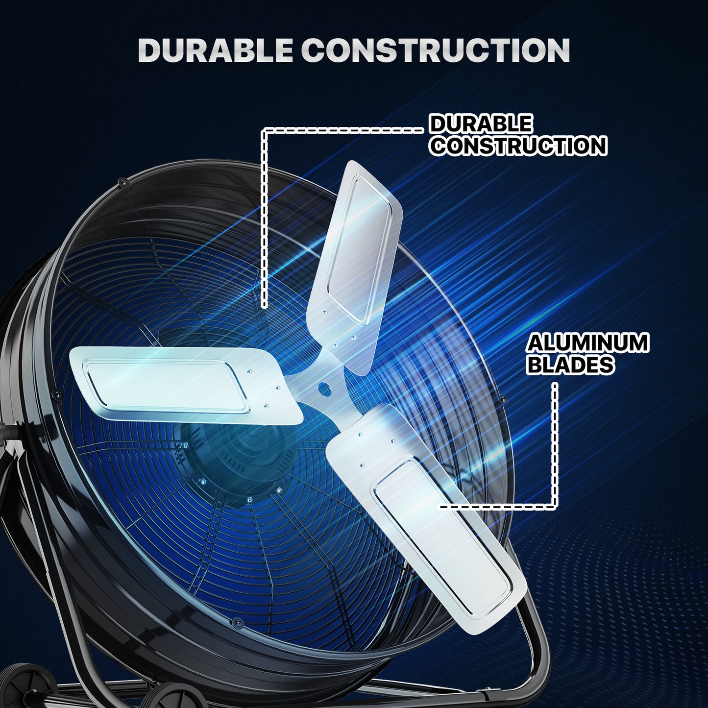 24" Rolling Floor Fan - 3 Speeds - Adjustable Tilt