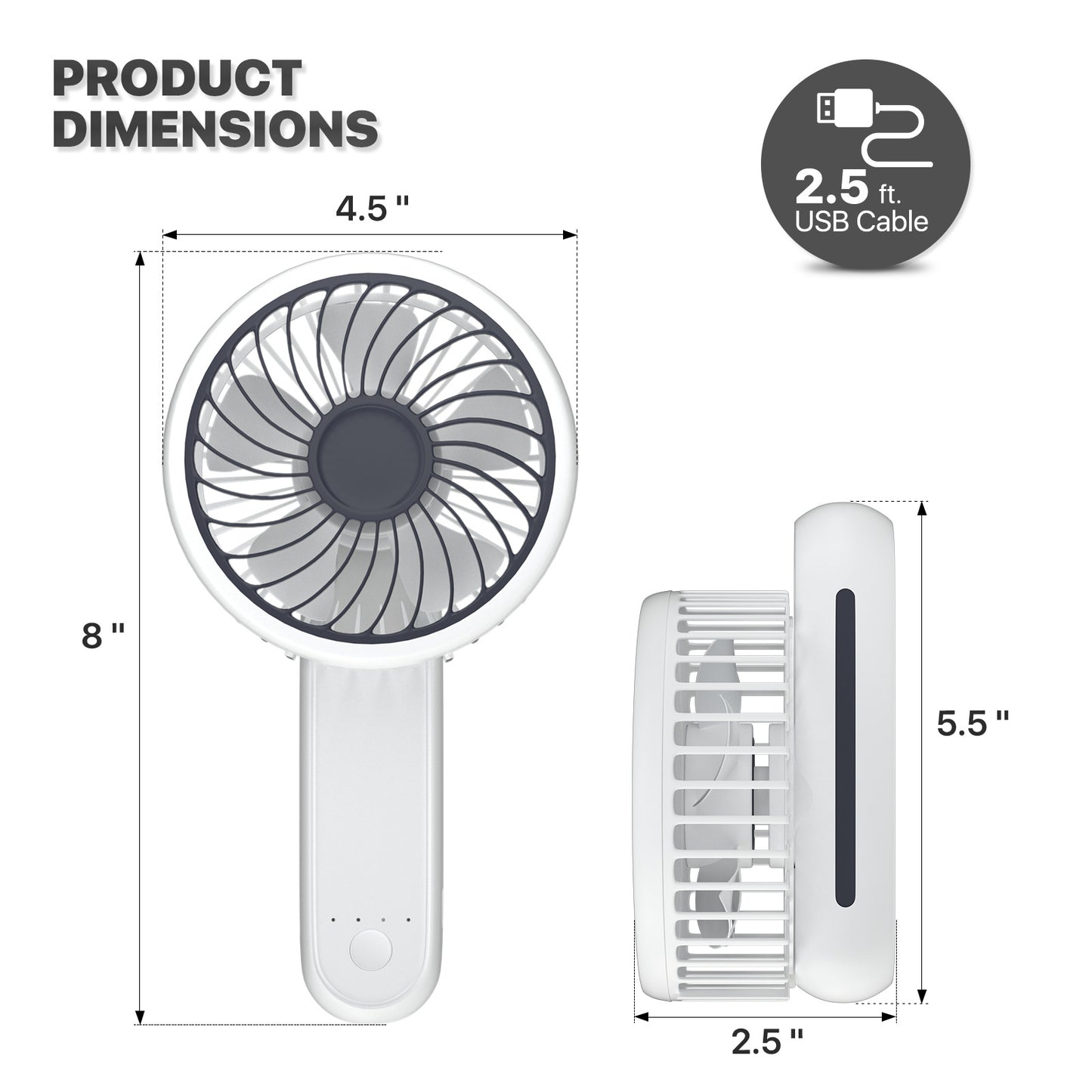 6" USB Handle Fan -3 Speeds - w/Lanyard
