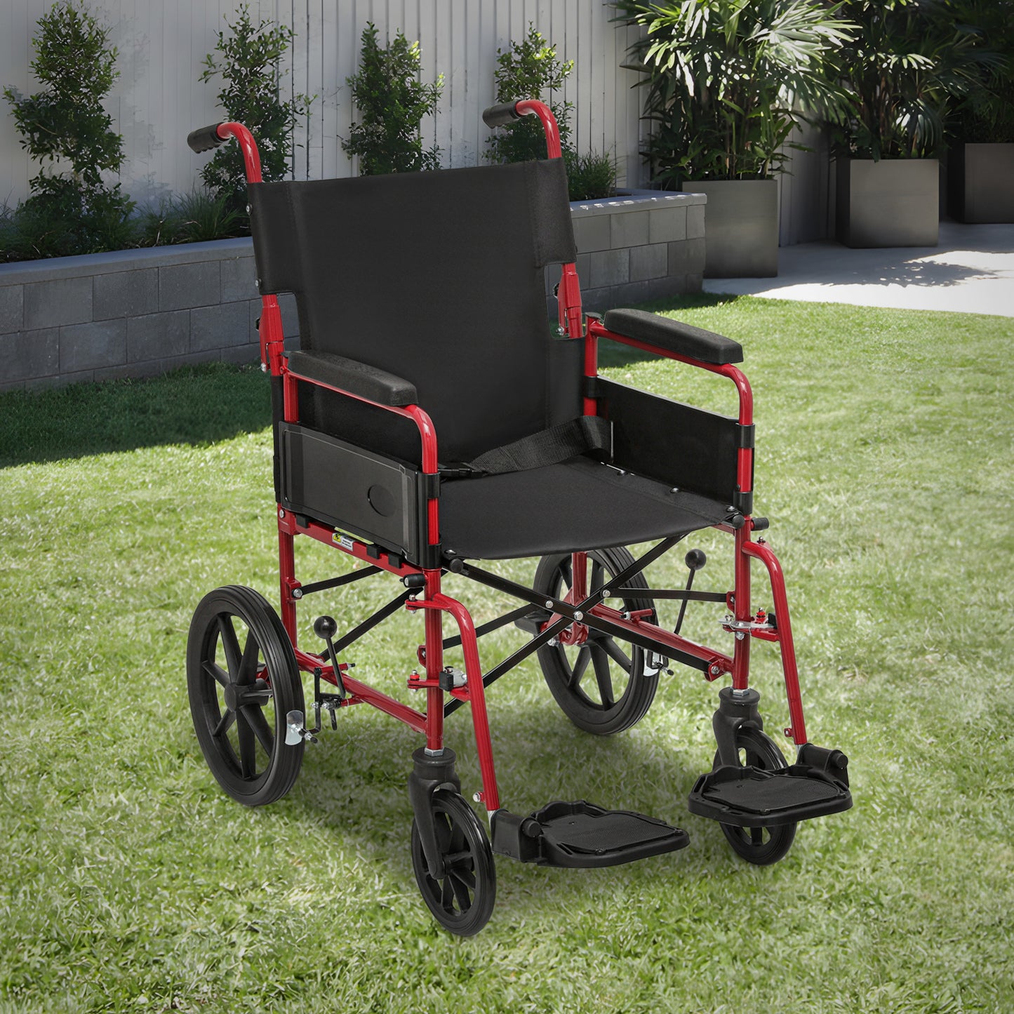 Transport Wheelchair - FDA Approved, PU Paded Armrest, Red