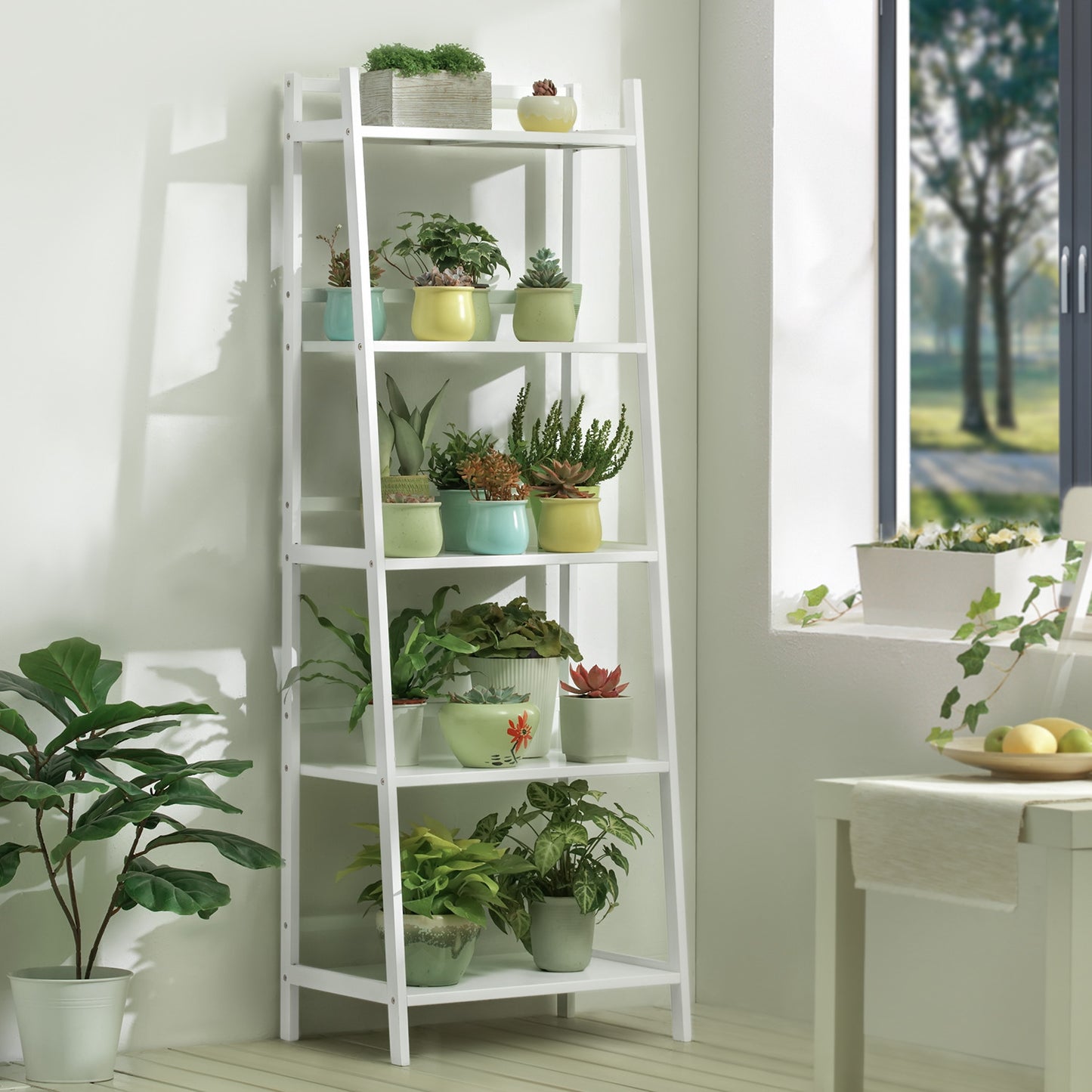 Simplified Trapezoid Multi-Functional Flower Plant Rack - 5 Tier - White