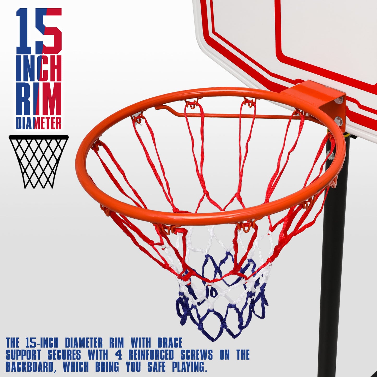 7 ft Adjustable Height Basketball Hoop - White Backboard