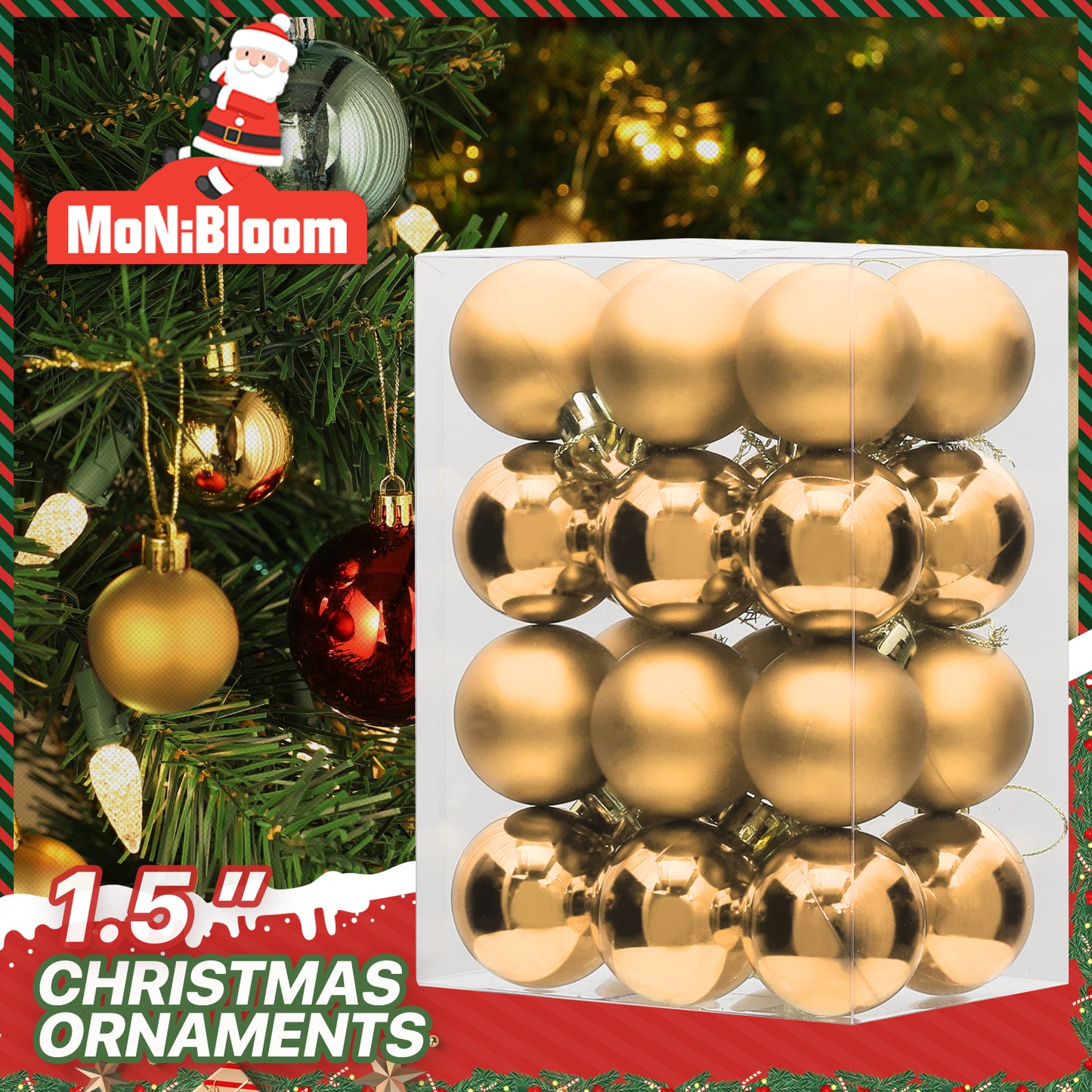 Ball Ornament - 1.5'' Diameter - 24PCS - 12*Shiny 12*Matte