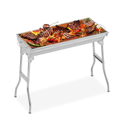 Folding Barbecue Grill - Silver - 28"x13"