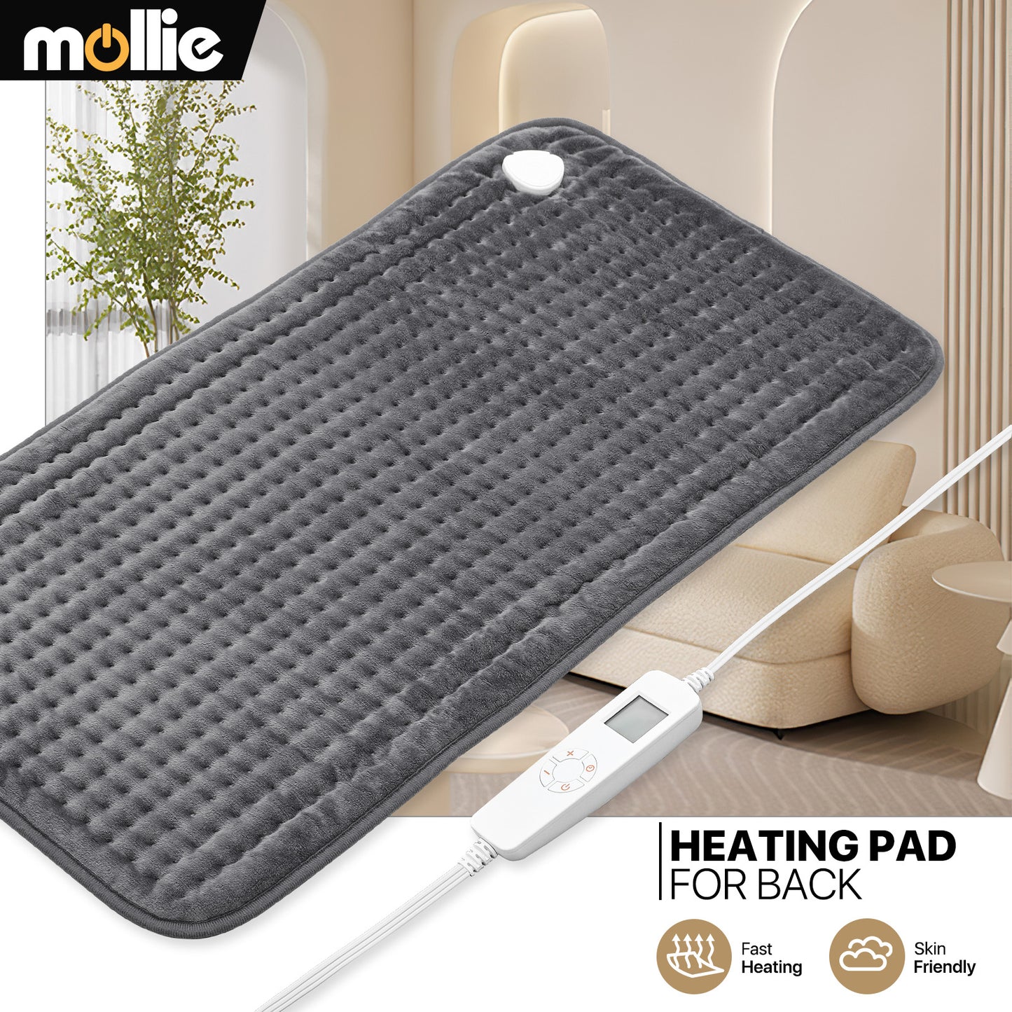 Electric Heating Pad - 20" x 24" Long Plush - Half an Hour Timer + 6 Heating Levels