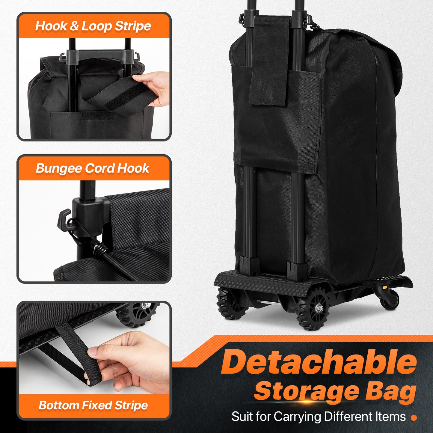 Folding Trolley w/Detachable Bag & Belt - Detachable Front Wheel