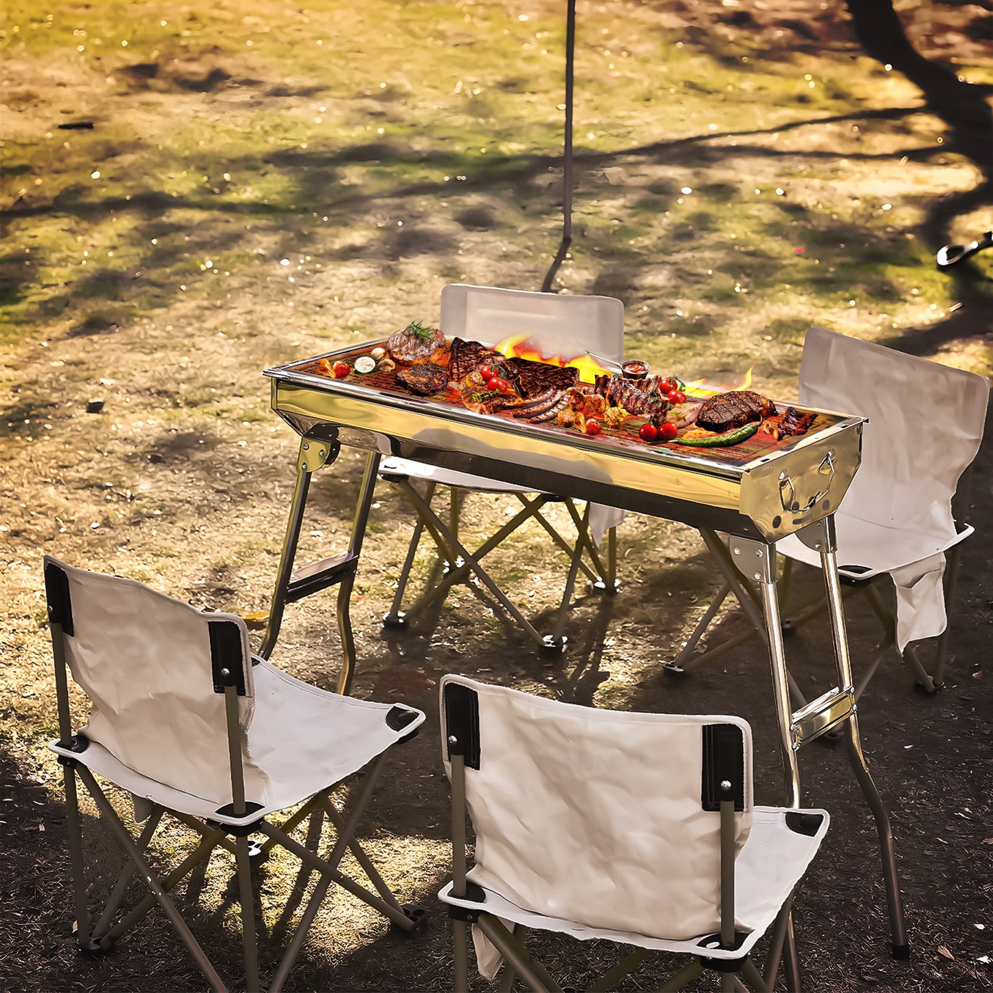 Folding Barbecue Grill - Silver - 28"x13"