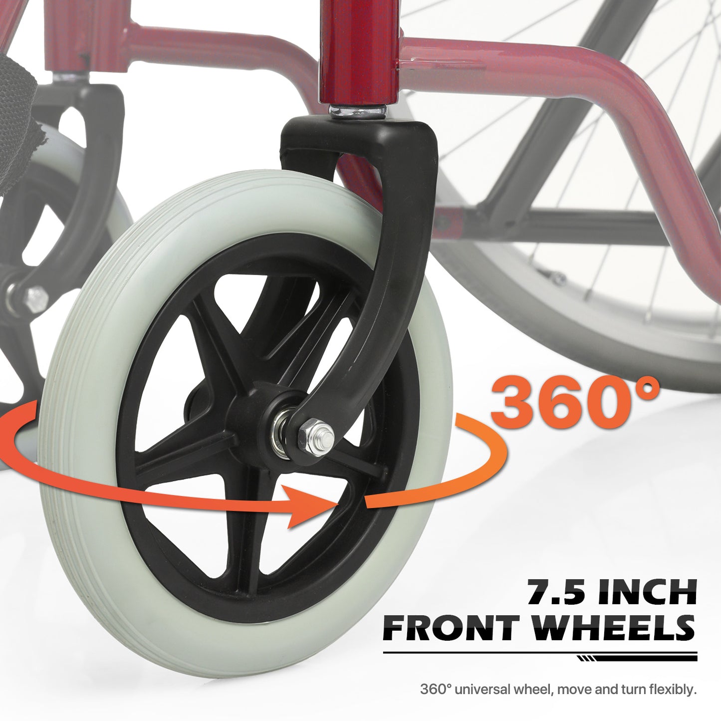 Manual Wheelchair - 7.5'' Front & 23.5'' Rear Wheel - 17"x15.5'' Nylon Seat