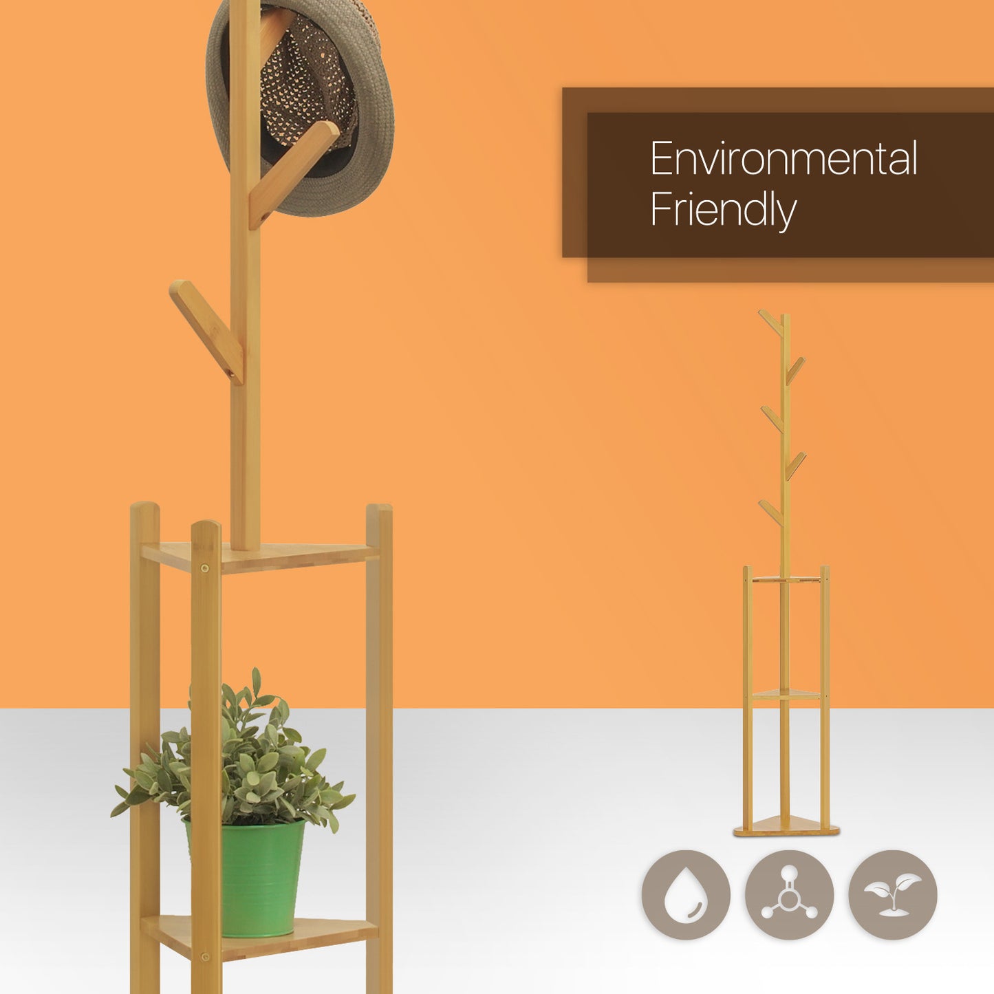 Coat Tree Stand - 3 Tier Triangular Shelves