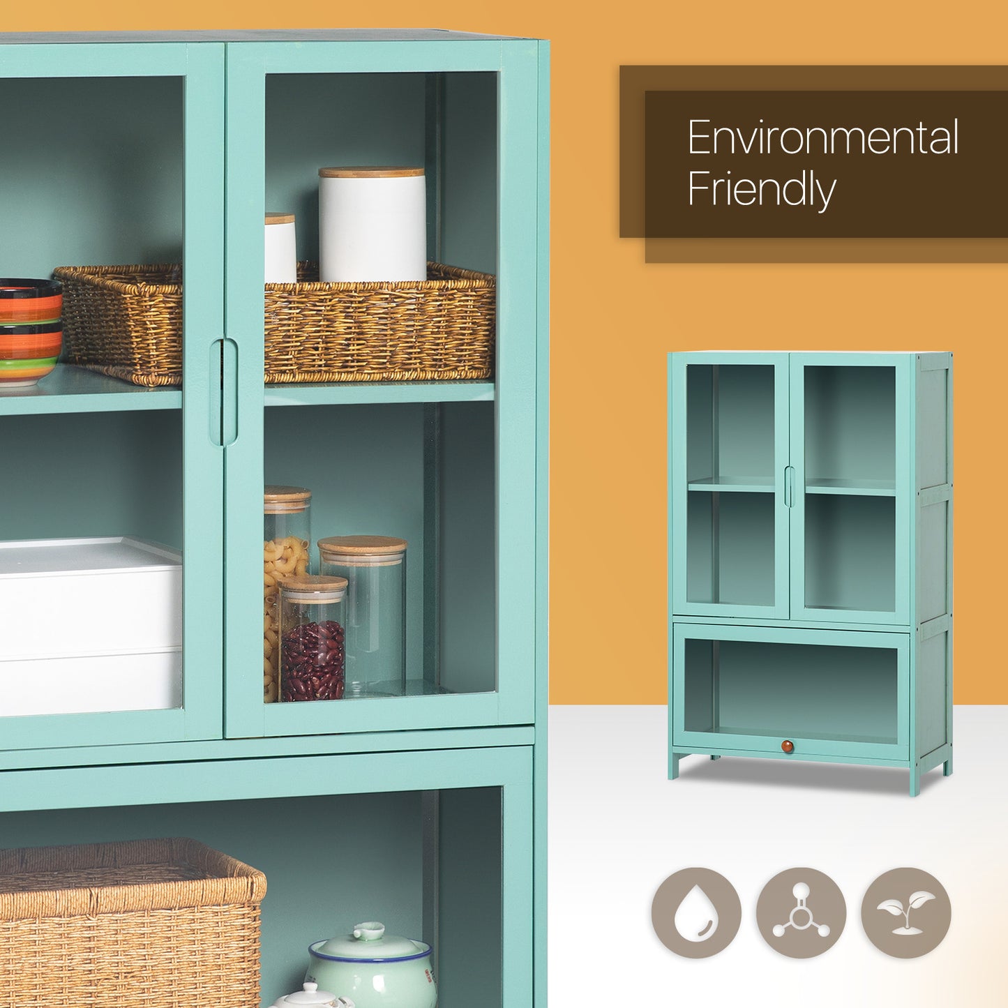 Visible Three-Doors Cupboard - Bamboo/Acrylic - Green