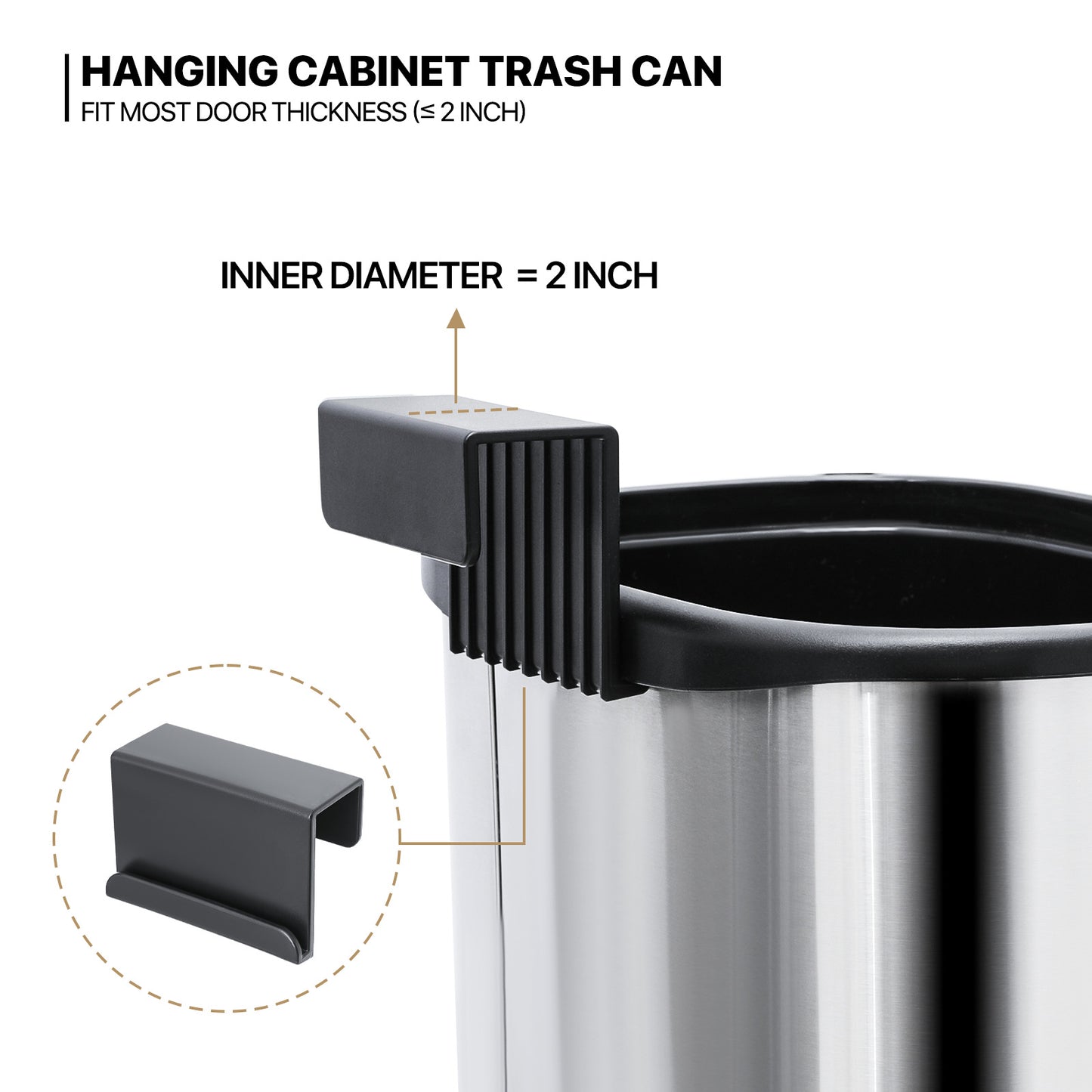 5L Hanging Trash Bin - Stainless Steel - With Lid