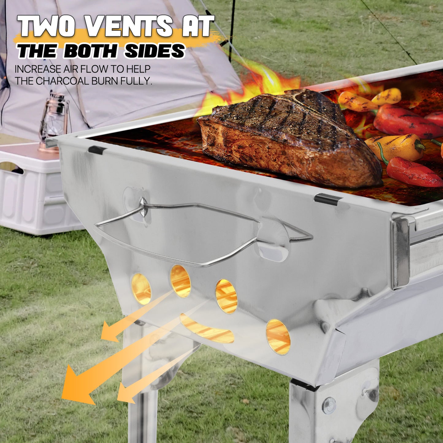 Folding Barbecue Grill - Silver - 28"x13"