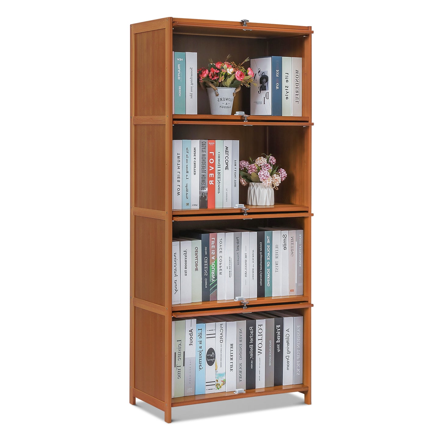 Slide Up Door Multi-Functional Storage Cabinet - 4 Tier - Brown
