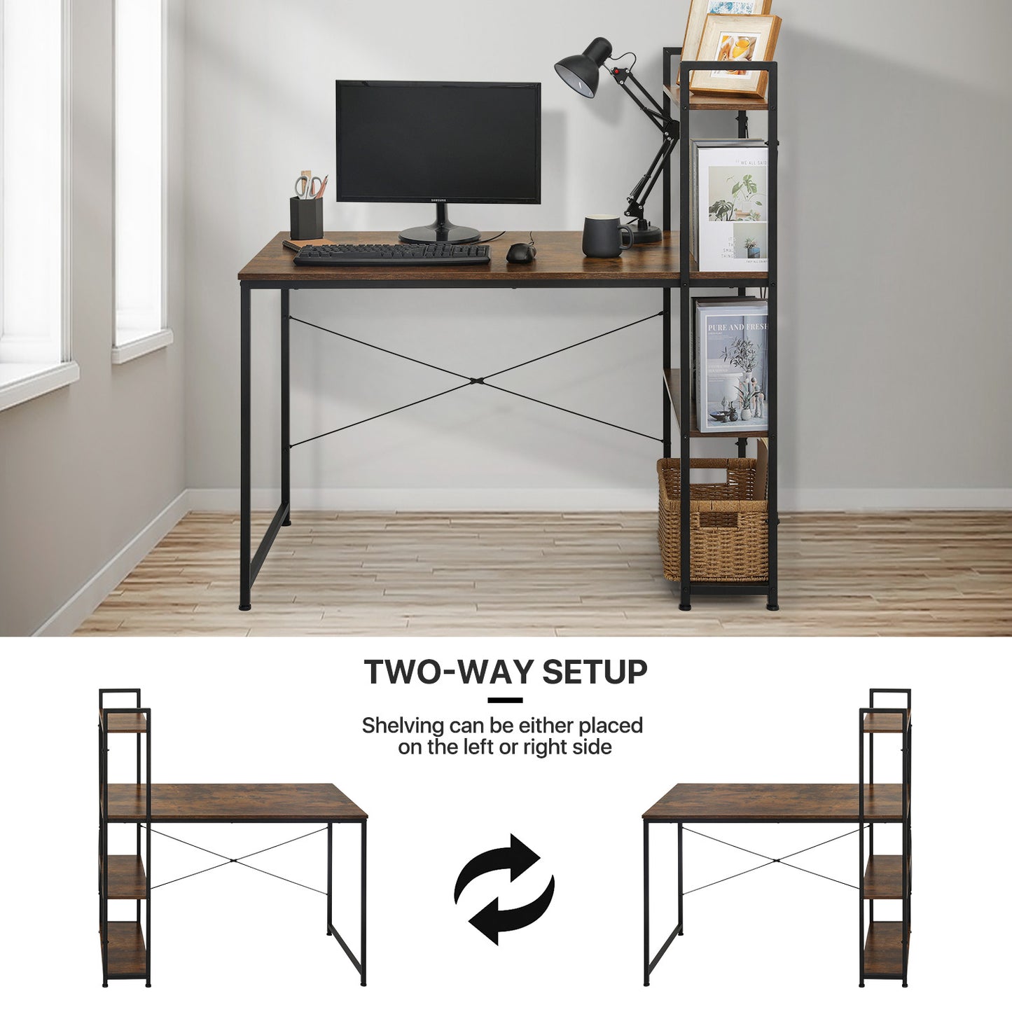 Computer Desk 47"x25"x48" w/ 3 Tier Storage Rack