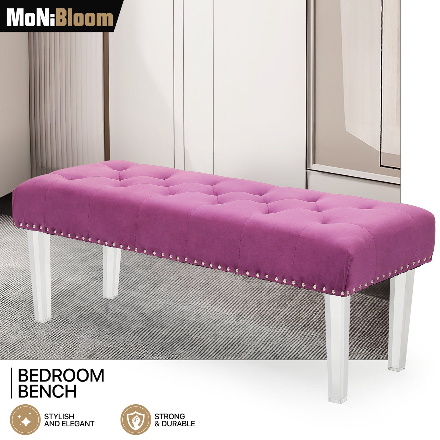 47" Tufted Ottoman Seat Mid-Century Rectangle Footstool Bench - Acrylic Foot