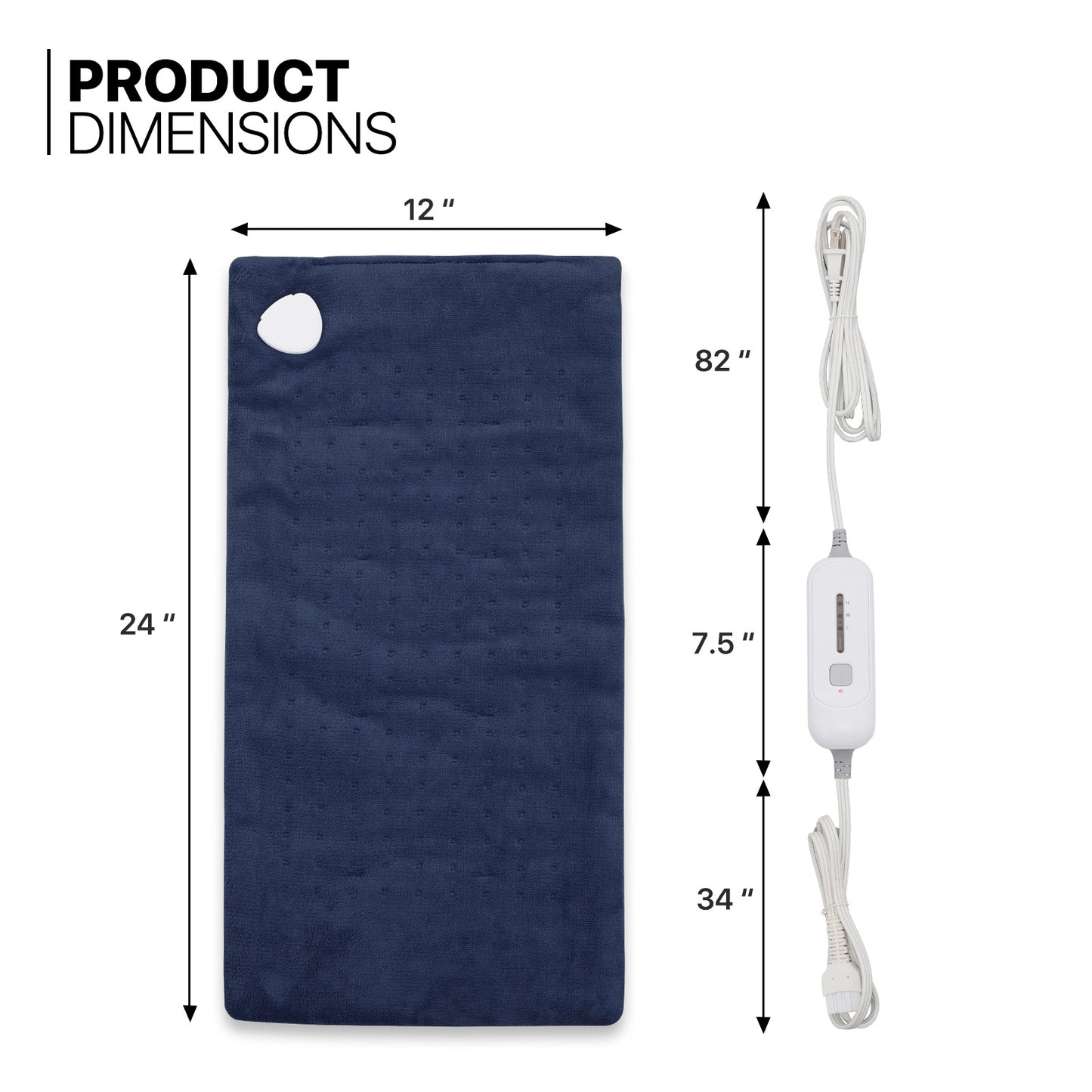 24" x 12" Electric Heating Pad - Coral Fleece + Knitted Fabric - Half an Hour Timer + 3 Heating Levels